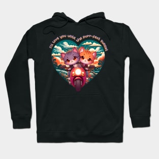 Valentines day kawaii cats on a motorbike Hoodie